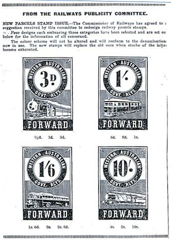 Western Australia Government Railways Original Proposed Third Series Railway Parcel Post Stamps (4 values)
